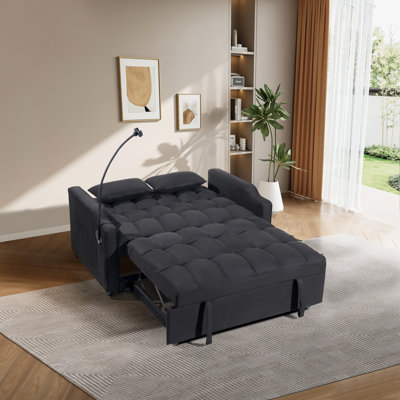 Multifunctional Modern Sofa Bed, Adjustable Black Suede For Home