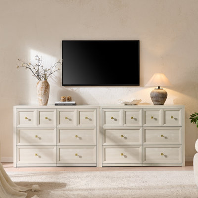4-Pieces  Bedroom Set, White - 6 and 5 Drawers Dresser And 3 Drawers Nightstand Set Of 2