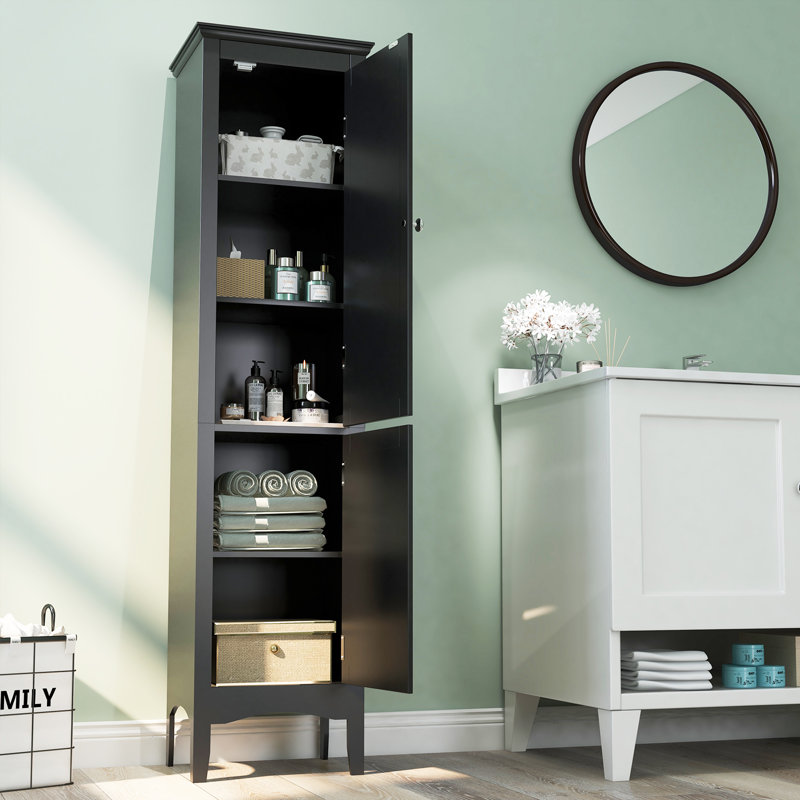 Alyssea Freestanding Linen Cabinet, Black