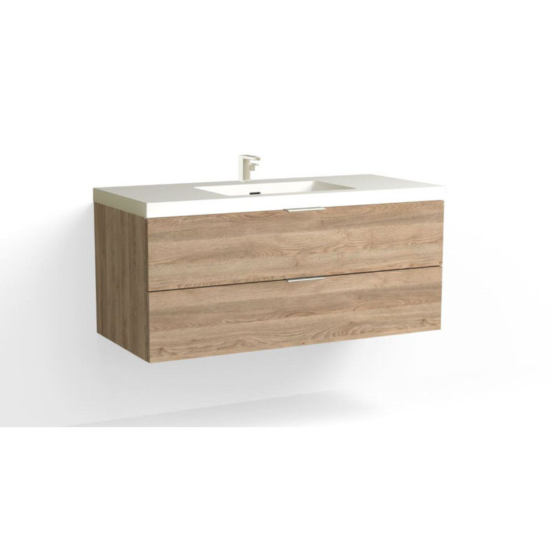 Avila 48" W Wall Mounted Single Bathroom Vanity, Matte White/Single, Nocino, Polished Nickel