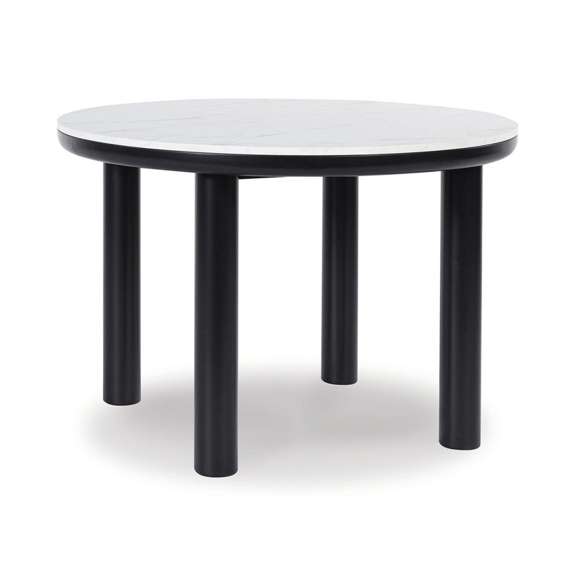45 Inch Round White Marble Top Dining Table with Black Wood Legs
