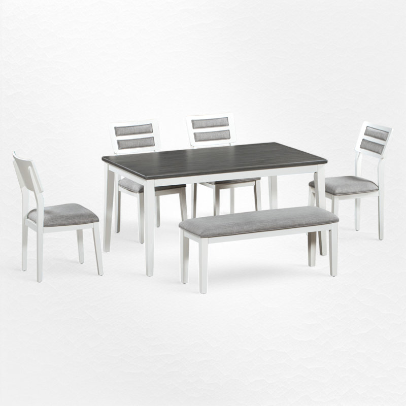 Harjeevan 6 - Person Four Leg Dining Set, White/Gray