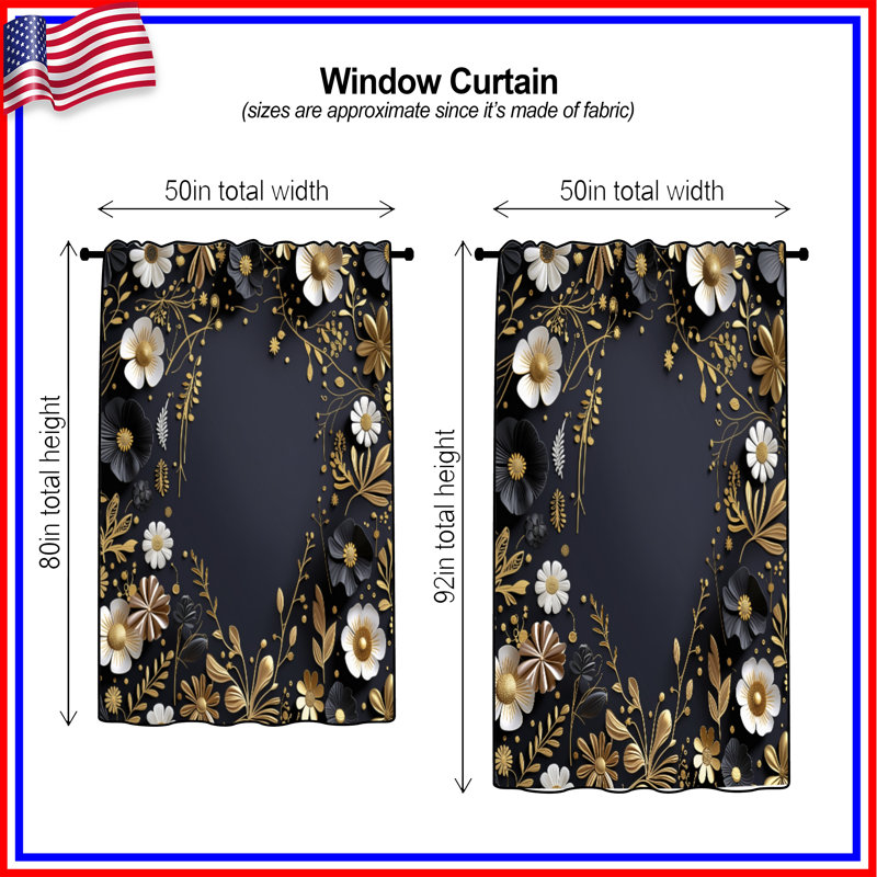 Rideaux à motif floral et voilages décoratifs - 1 panneau, 50" x 80" - 1 Panel, Blockout