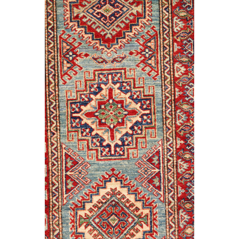 Kazak Wool Oriental Area Rug in Blue/Rust