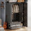 Garde-robe autoportante moderne en bois grande capacité - 3 portes, 2 tiroirs, tablettes, tringle, armoire de chambre en panneau de fibres à densité moyenne durable, charnières à fermeture en douceur faciles à nettoyer - noir