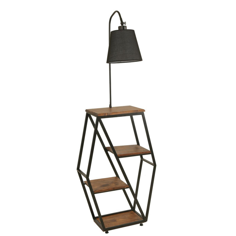 Lampe sur pied noire élégante avec bibliothèque 100% bois de sapin Luro, 65 x 39,4 x 64,6 pouces | Corps en métal durable, douille E27 de 60 W maximum | Parfait pour les coins lecture et les espaces de vie modernes | Design élégant avec peinture électrostatique séchée au four