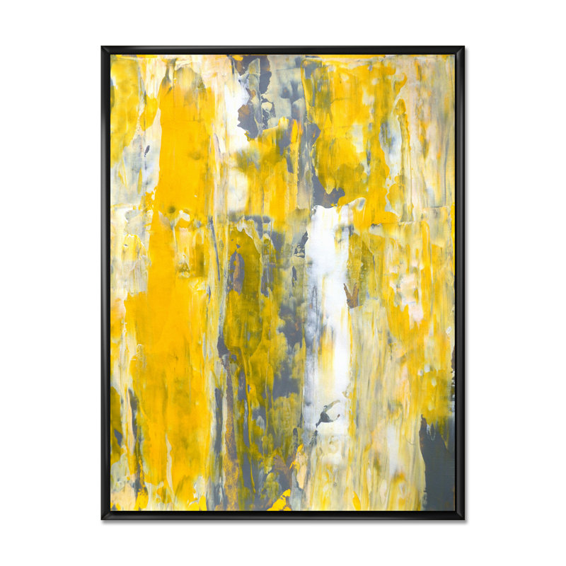 «Yellow and Gray Merging Abstract», art mural moderne et contemporain sur toile, H 40 po x l 30 po x P 1,5 po