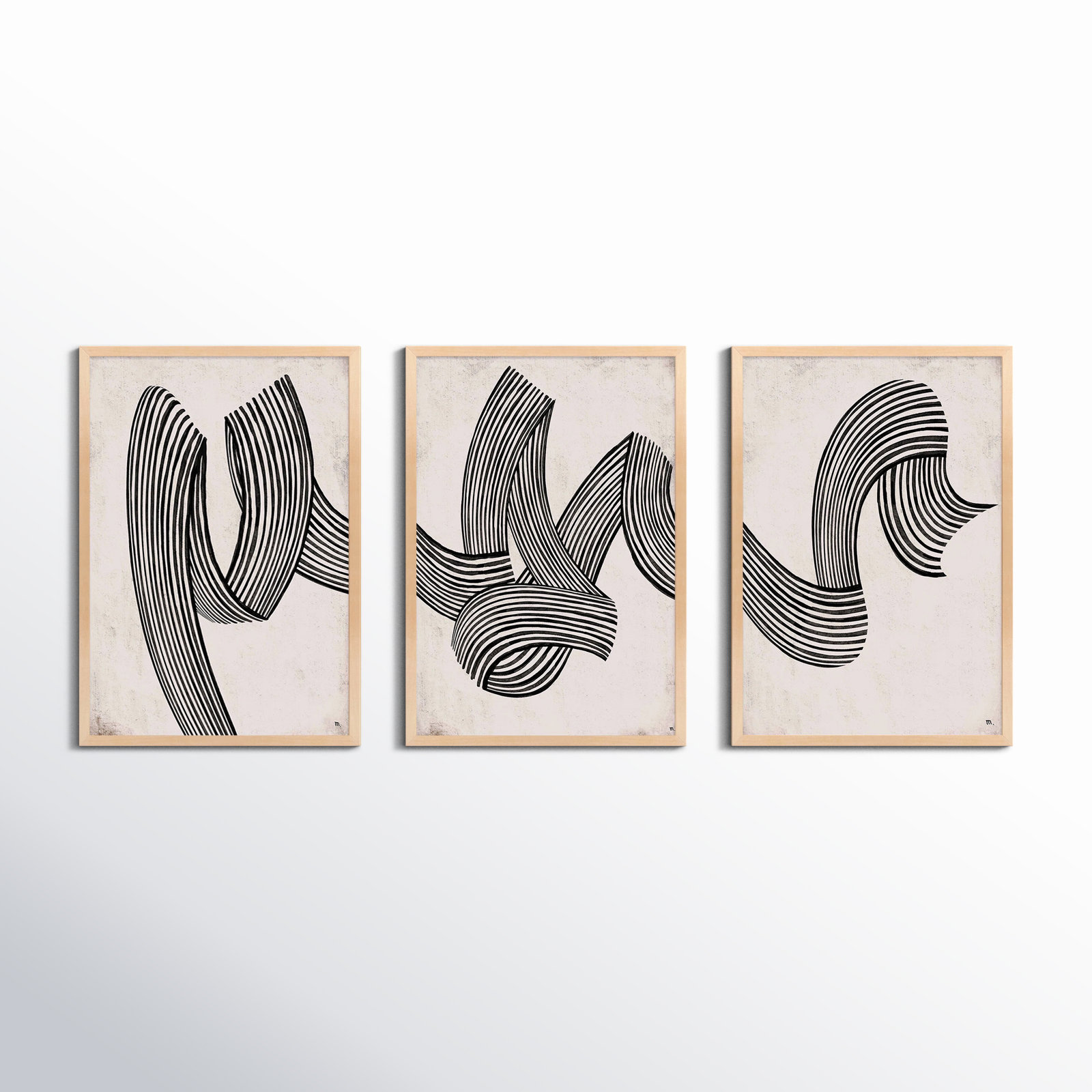 Menton "Linework" 3-Piece Print Set, 38" H x 53" W, Maple