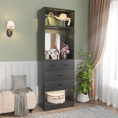 Akaylia Freestanding Closet System with Mirror And Drawers