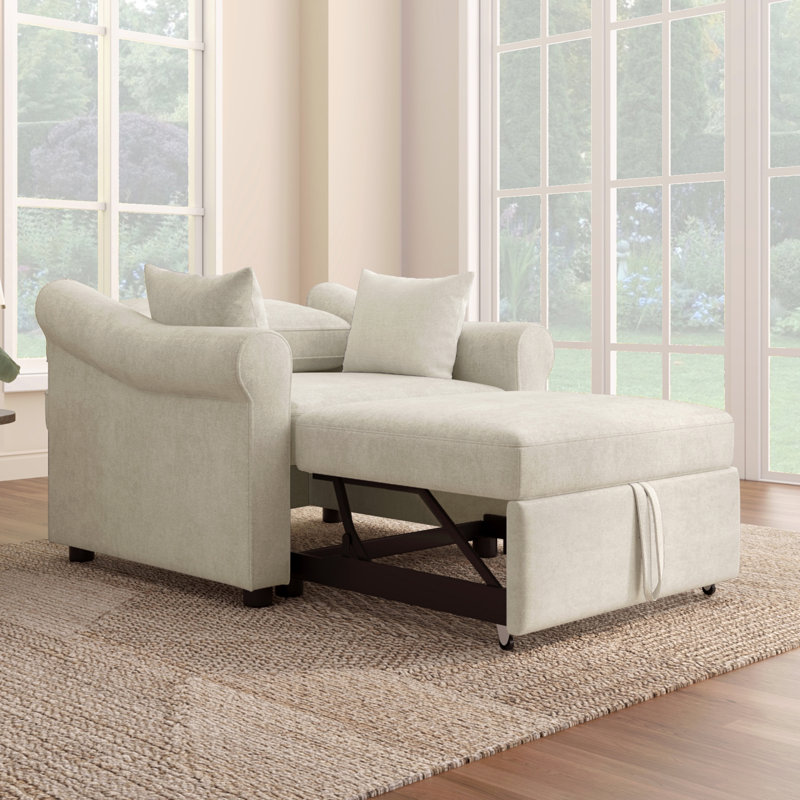 Fauteuil convertible en chenille avec dossier réglable, chaise longue 3 en 1 se transformant en lit, lit simple pour le salon, beige
