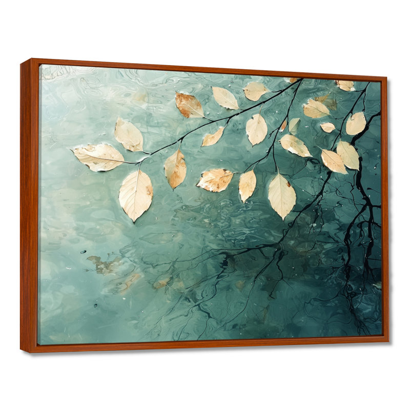 Riverbank Leaves Simplicity Scenery I - Leaves, art mural, H 12 po x l 20 po, Reproduction avec cadre flottant, Brun