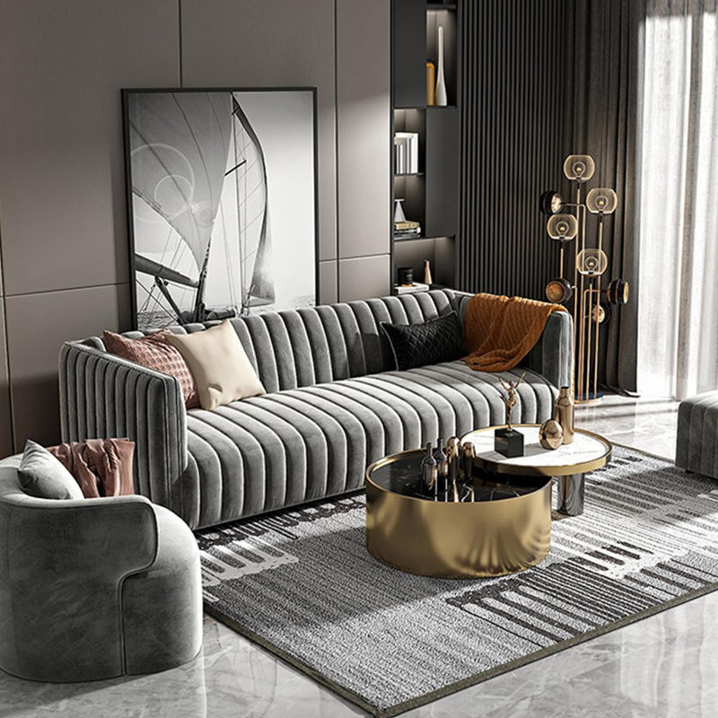 Canapé à accoudoirs carrés en velours de luxe clair, H 29,52 po x l 110,23 po x P 33,46 po