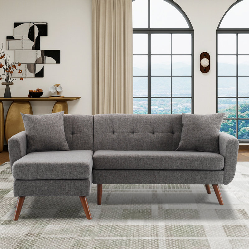 Canapé modulaire en L 80 po Mid-Century, Lin gris