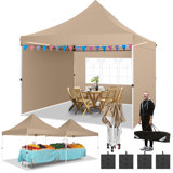 10x10ft Instant Pop-Up Canopy Tent with 3 Sidewalls - Waterproof Commercial-Grade Outdoor Shelter for Parties & Backyard, UV50+ Protection, Portable Frame with 4 Sandbags