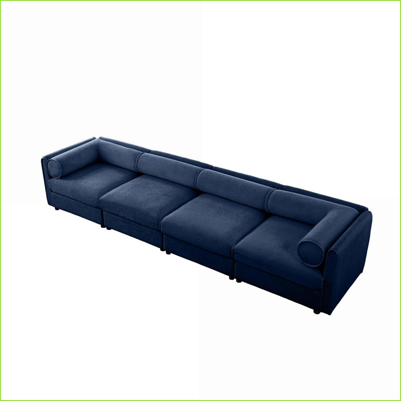 Canapé modulaire, 4 places modulaire avec rangement et amp; Dossier cylindrique pour le salon | Bleu marine | Chenille