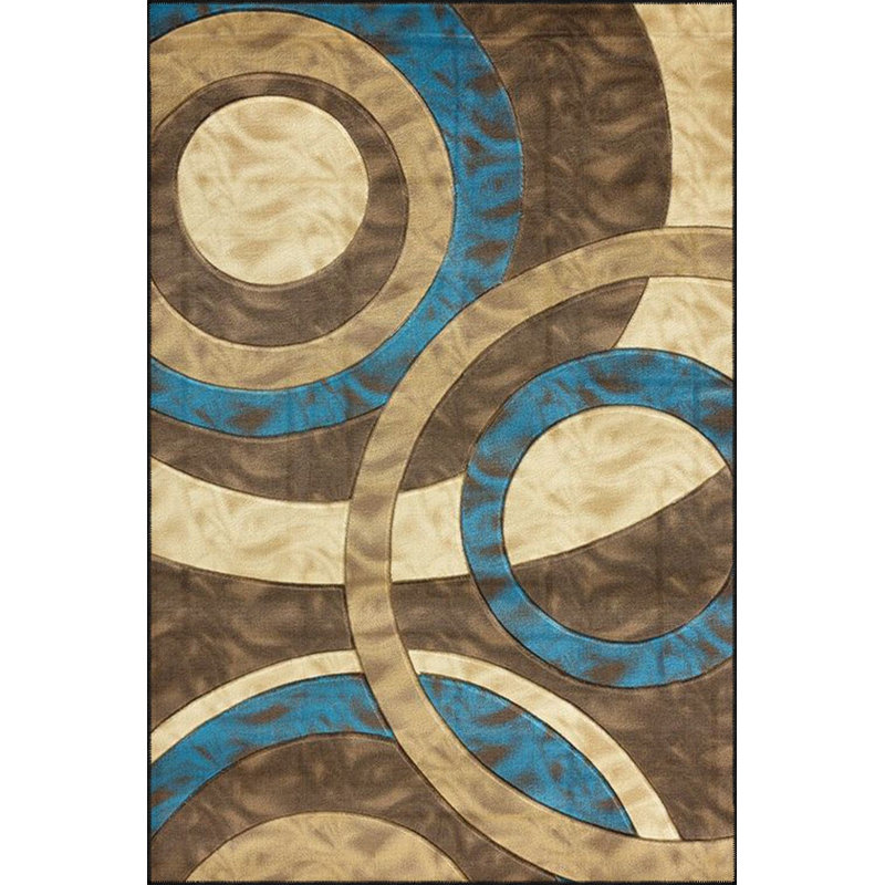 Tapis décoratif bleu à disque peint lavable à la machine, Sous-tapis carré 3 pi 3 po inclus