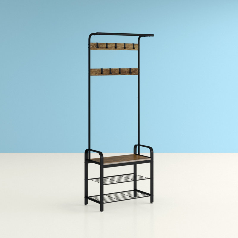 Hat and Coat Hallway Unit, Rustic Brown/Black