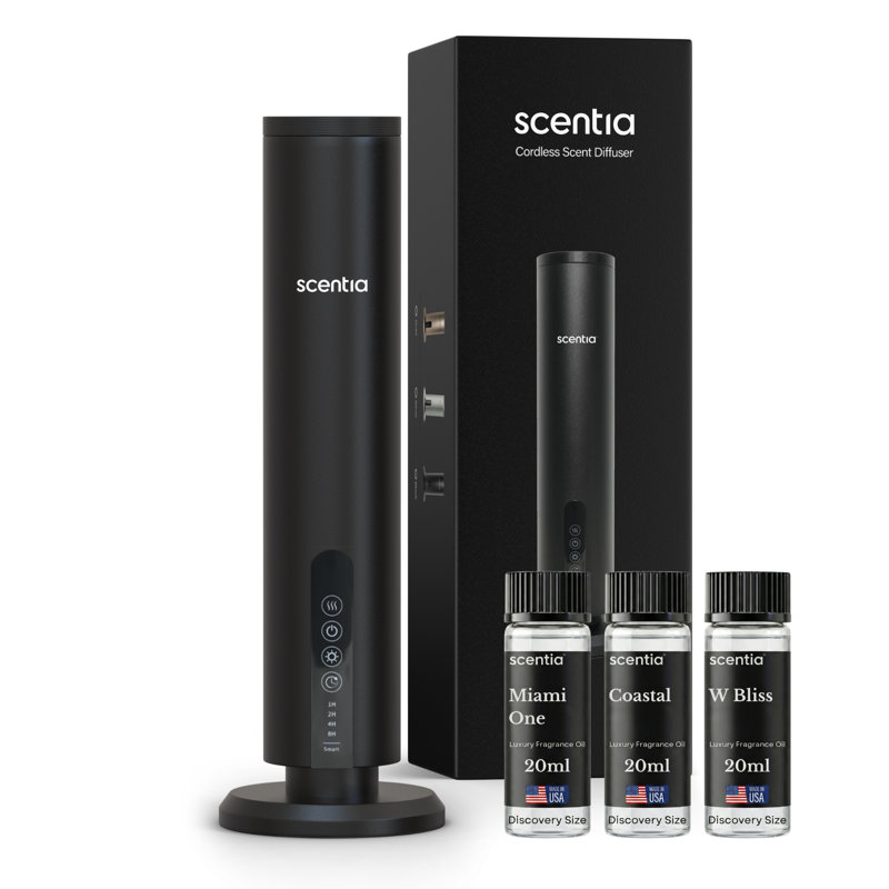Diffuseur Scentia Max Diffuseur de luxe avec trousse de découverte d'huile 20 ml x 3, Noir