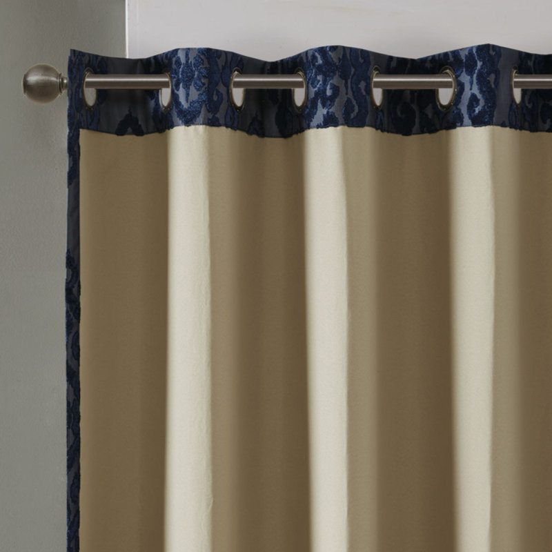 Knitted Jacquard Damask Total Blackout Grommet Top Curtain Panel(Only 1 Pc Panel), 50" W x 84" L, Navy