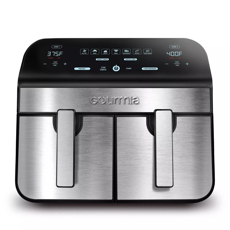 Gourmia 10 Quart Dual Basket Digital Air Fryer with Match Cook and Smart Finish, 7 Presets, FryForce 360° Technology, Black
