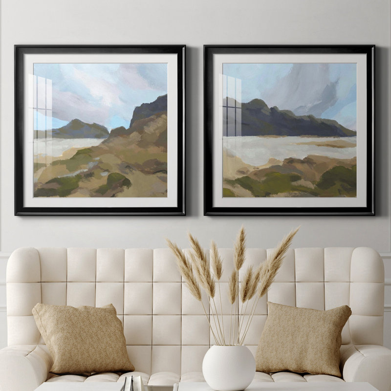 Mossy Cove I - ensemble de 2 reproductions d'art encadrées, H 30,5 po x l 61 po x P 1,5 po, Papier encadré noir, Blanc