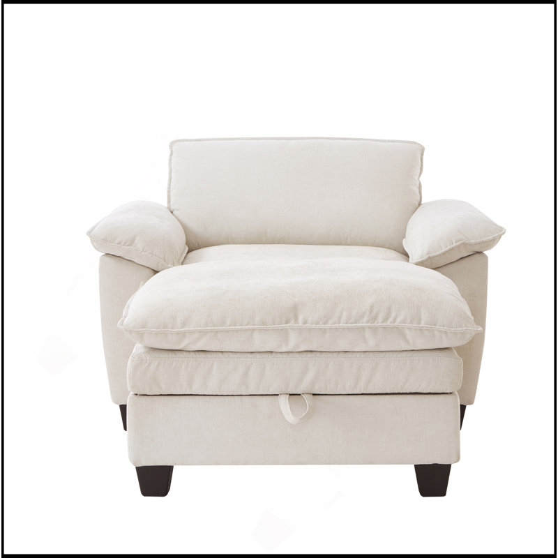 Méridienne surdimensionnée de 51 po avec repose-pieds et chenille douce rembourrée avec rangement, Beige