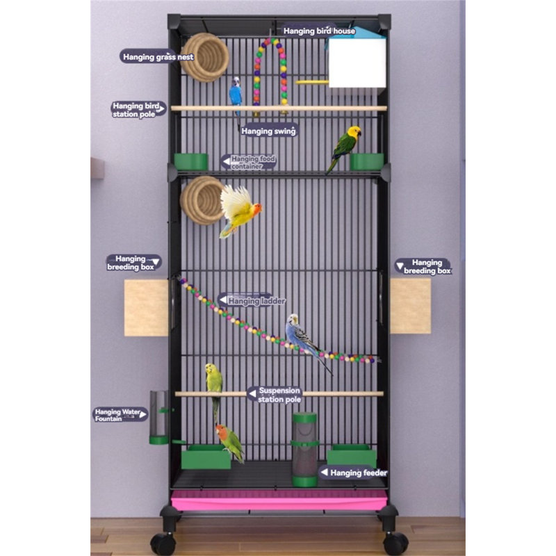 Cage à oiseau avec roulettes 35,82 po Frantell, Noir