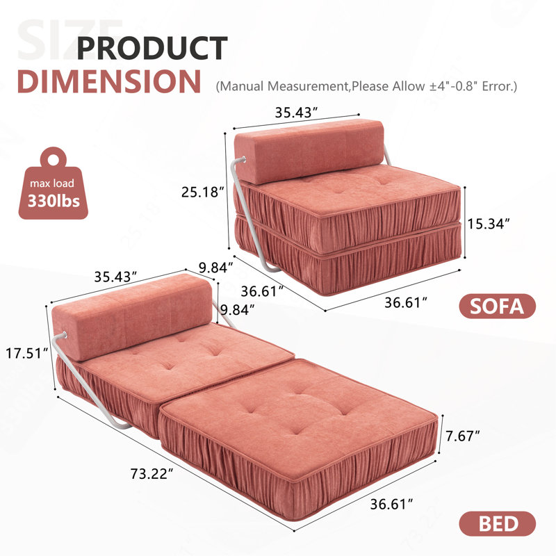 Futon-lit convertible pliable avec matelas et dossier amovible - Orange