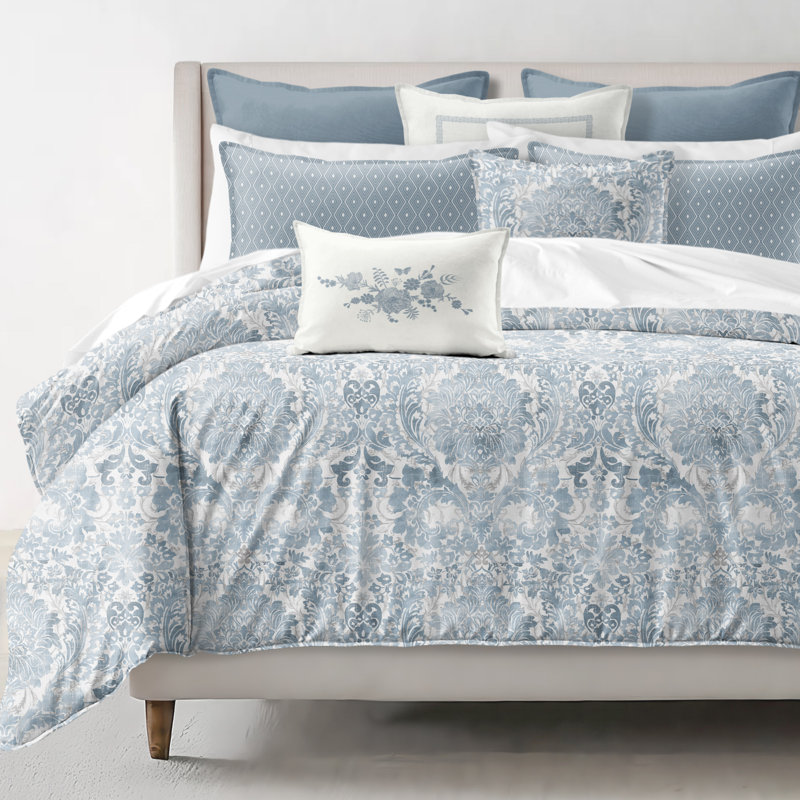 Savannah Cotton Duvet Cover Set 8 Piece, California King Duvet Cover + 7 Additional Pieces, Cornflower