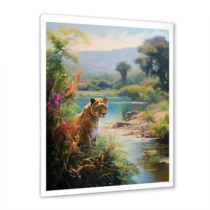 Green Panther Impressionist Retreat sur toile, H 32 po x l 24 po x P 1 po, Cadre photo blanc