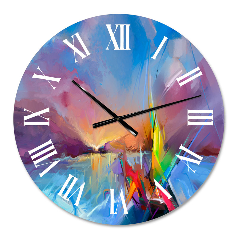 Abstrait coloré paysage marin X - horloge murale moderne, Surdimensionné
