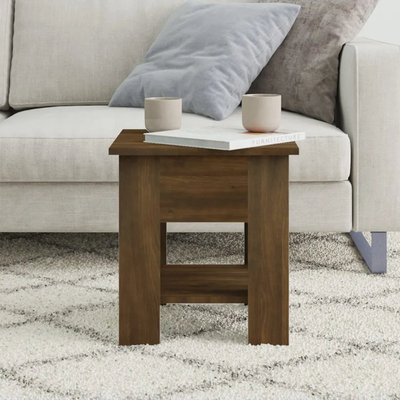 Table de bout en verre avec rangement, Brown oak, 15,7 po x 15,7 po x 16,5 po