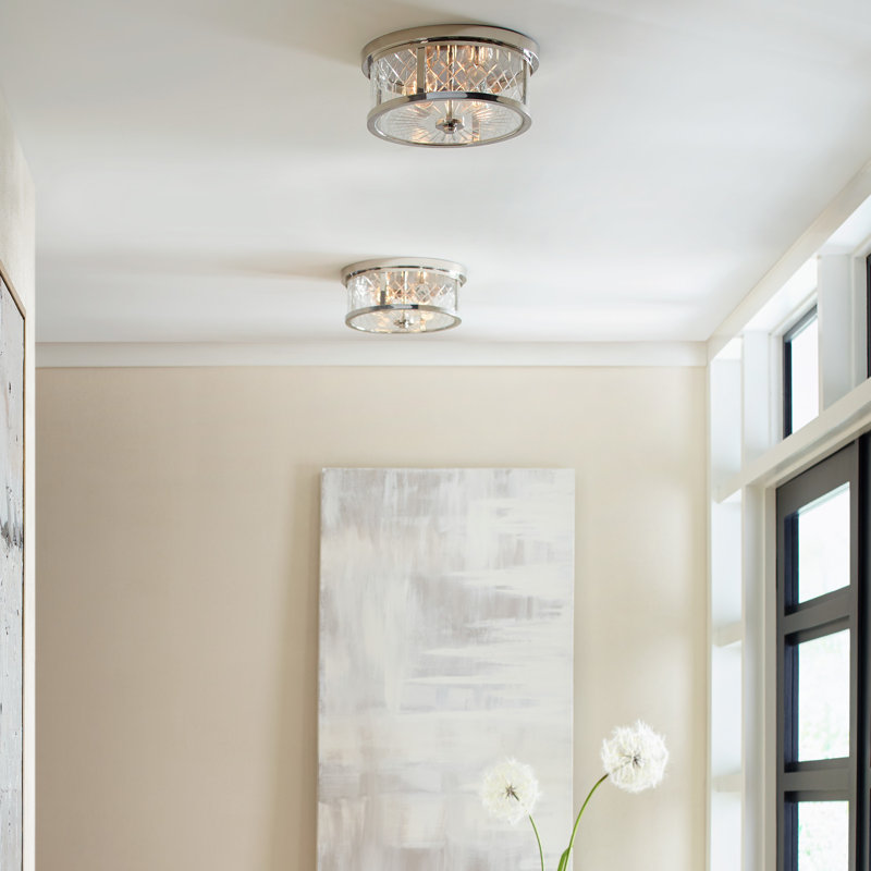 Alexa Hampton Polished Nickel and Glass 2-Light Drum Flush Mount