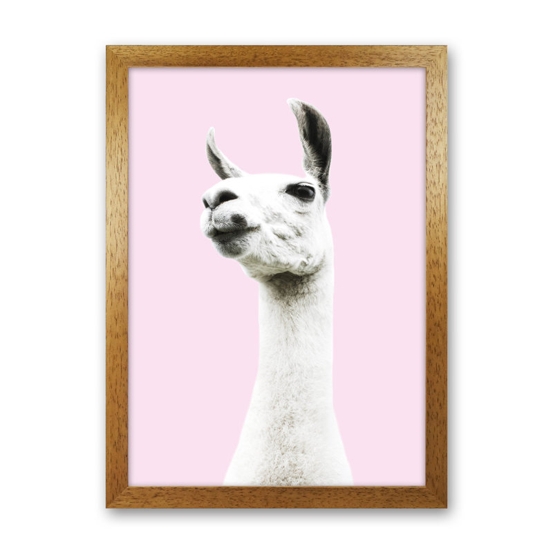 Pink Llama by Victoria Frost - Print, 88cm H x 64cm W x 3cm D, Oak Framed