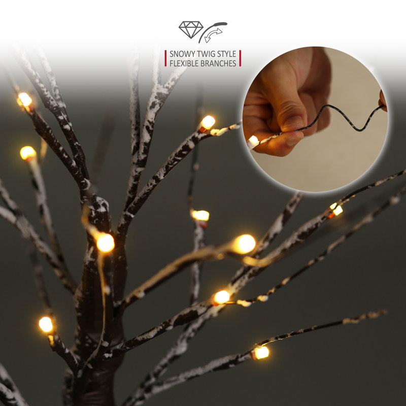 Twig Birch Tree Snow Effect with Lights