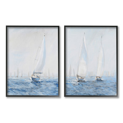 «Serene Sail Sailers Floating Cloudy Sea Sky» par Timothy O 'Toole - ensemble de 2 peintures