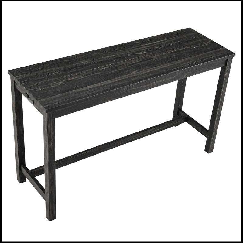 Bar Table Set with Power Outlet, Bar Table and Chairs Set, 4 Piece Dining Table Set, Grey