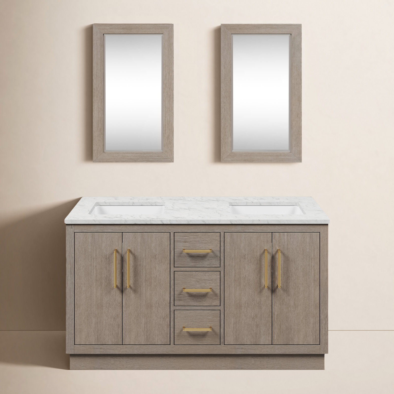 Kamila 60" Carrara Marble Double Bathroom Vanity, Satin Gold