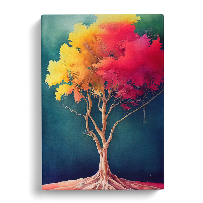 Lone Watercolour Tree No.2 - Wrapped Canvas, 50cm H x 35cm W x 3cm D