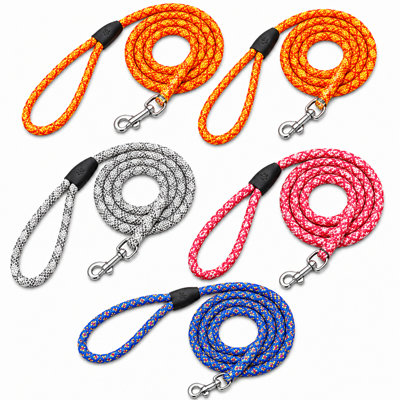 ProMounts 5-Pack Braided Rope Dog Leash Set, 6-Foot Heavy-Duty Reflective Walking Leashes with Comfortable Loop Handle and Swivel Metal Clip, Assorted Colors