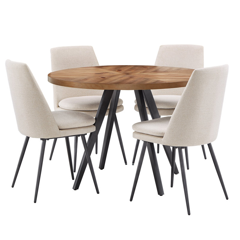 Moeller 4-Person Upholstered Dining Set, Beige Chenille