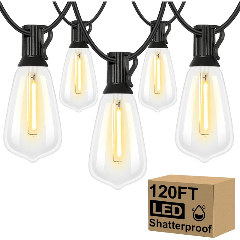 120FT LED String Lights Outdoor, Dimmable Waterproof, 62 Edison Bulbs