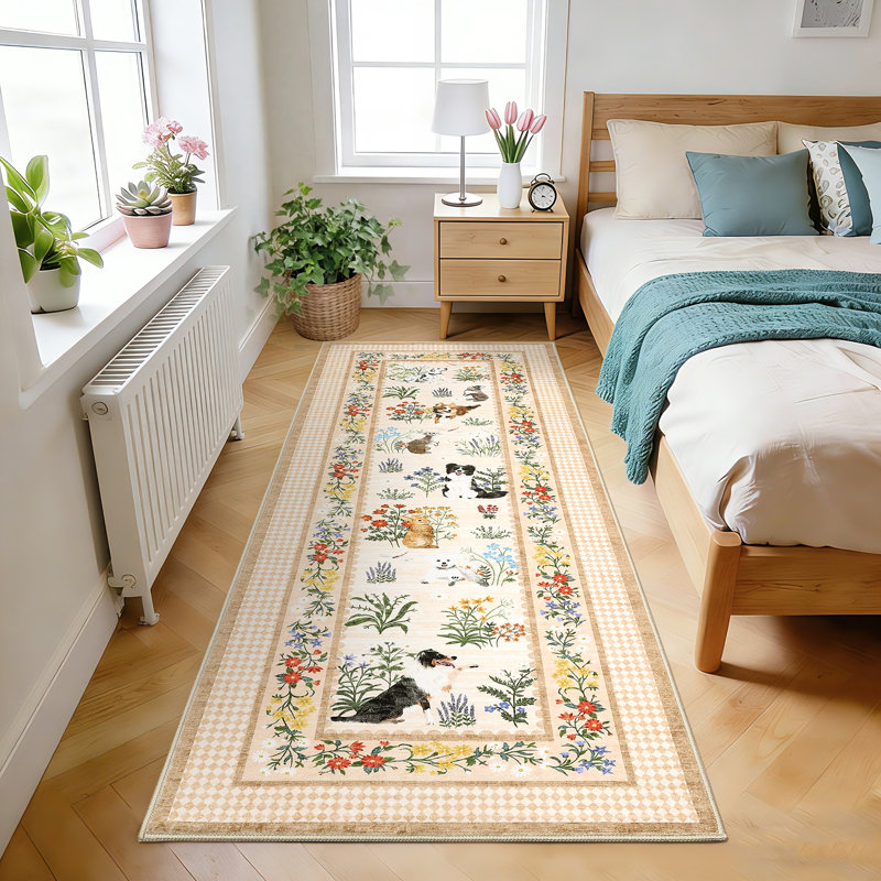 Tapis lavable à la machine Whimsical, Beige, 2 x 6 pi