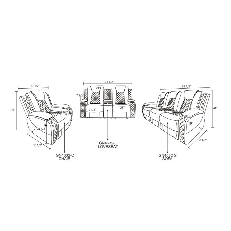 Ensemble de canapé modulaire inclinable avec causeuse et fauteuil