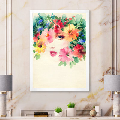 Beige floral, portrait de femme Iii - décoration murale sur toile glam