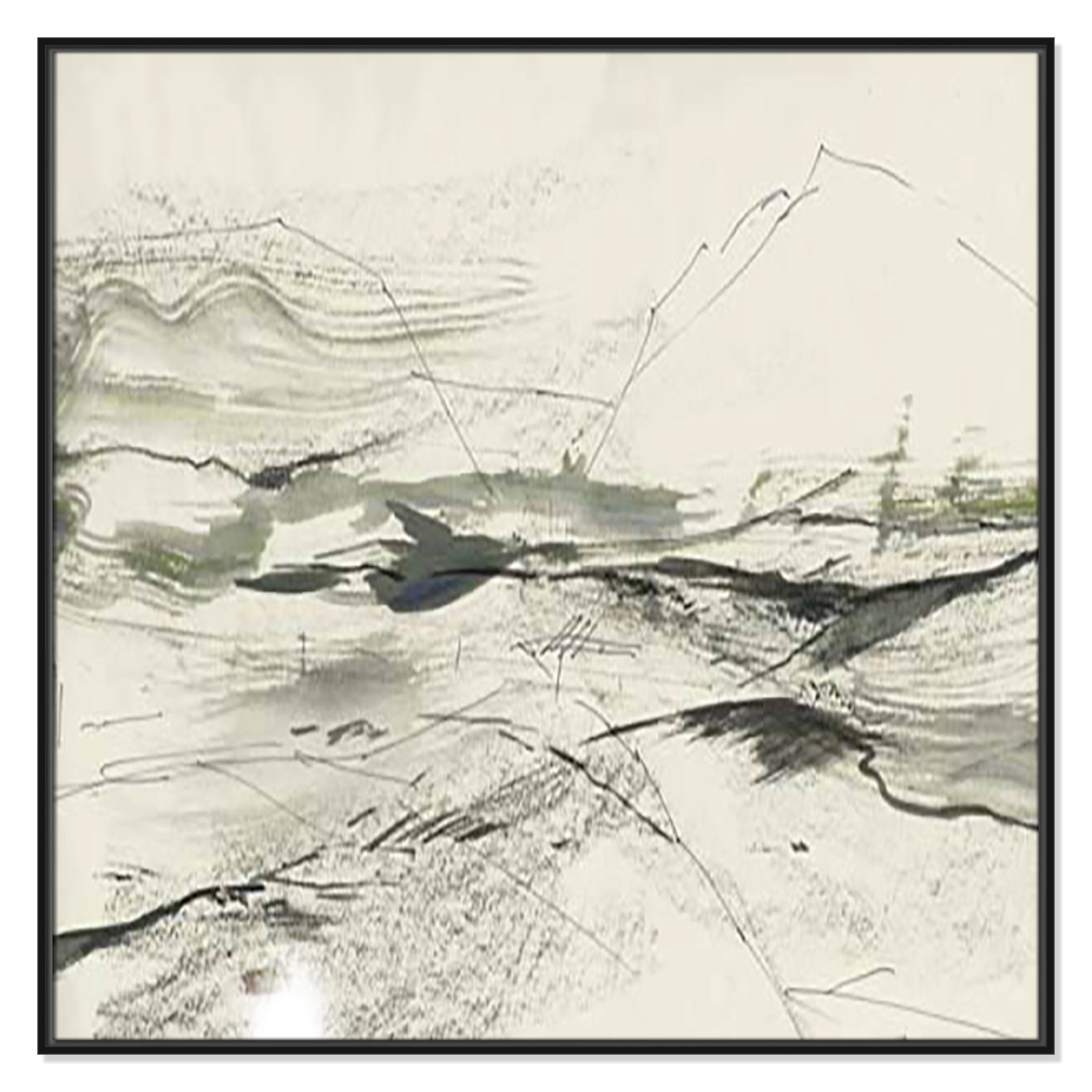 Green Sketches Print, 41.5" H x 41.5" W x 2" D, Black Floater Framed