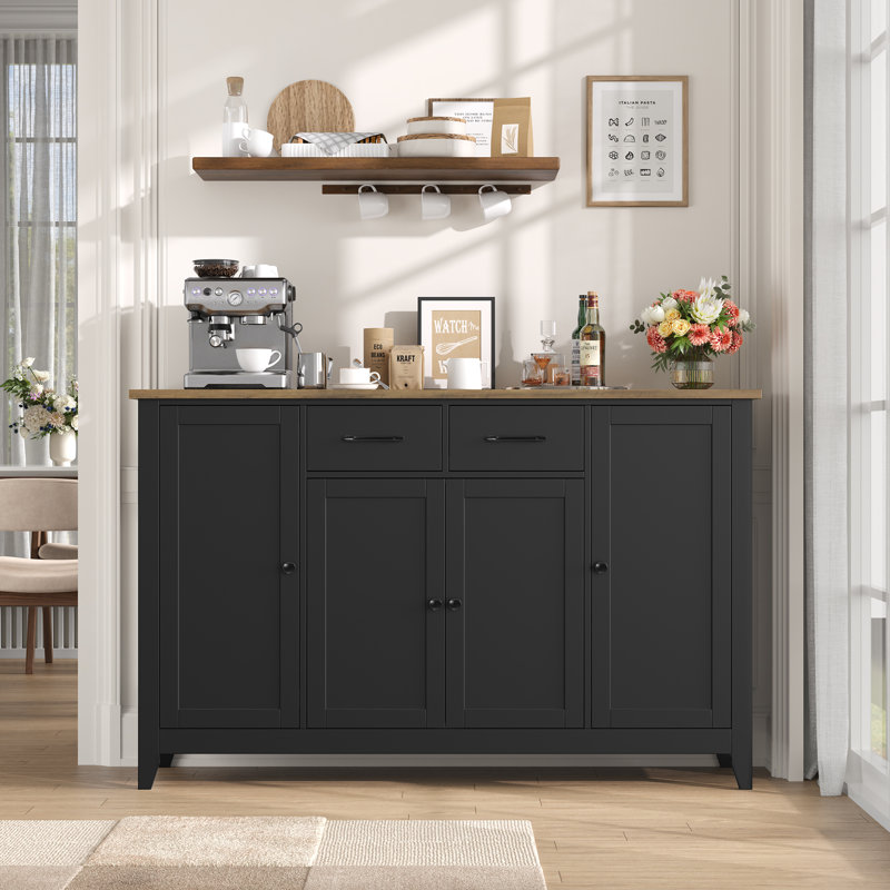 55.1'' Sideboard With 2 Drawers, Adjustable Shelves, Black