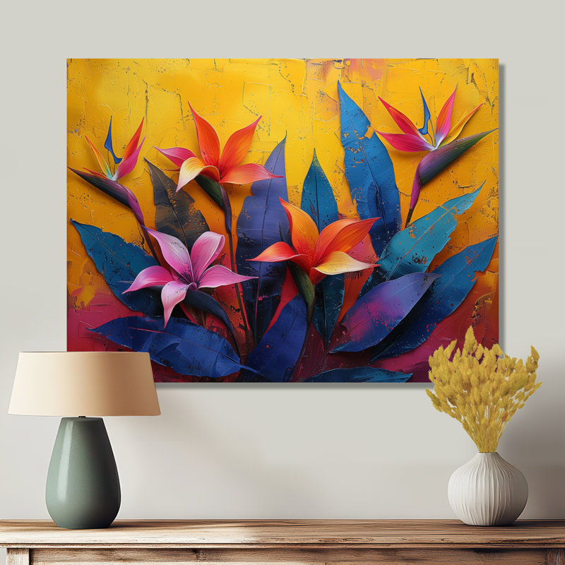 Décoration murale orange, vert, oiseau exotique et oiseaux exotiques, Toile tendue, 30" H x 40" W