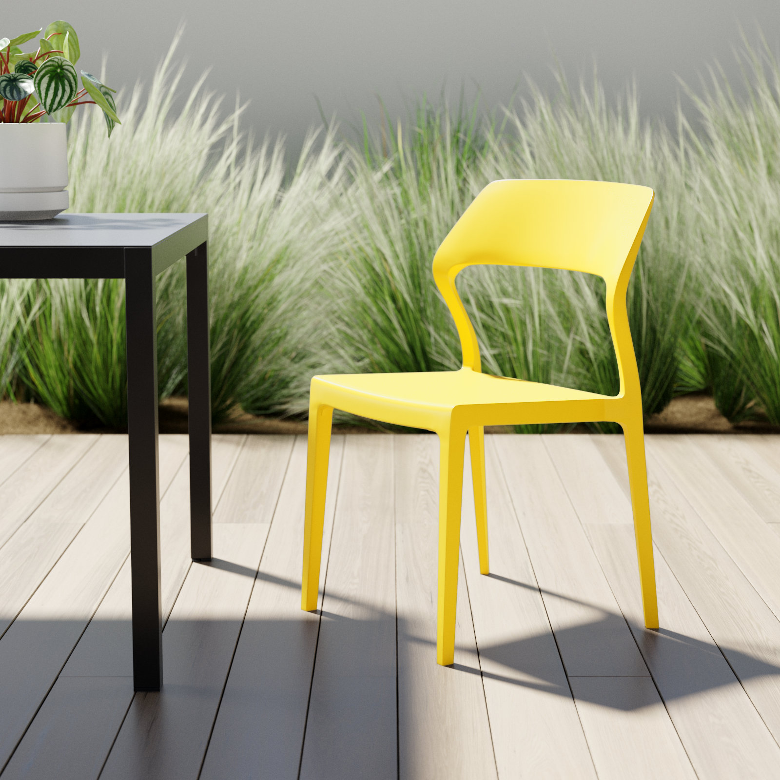 Farrah Stackable Patio Side Chair, Yellow