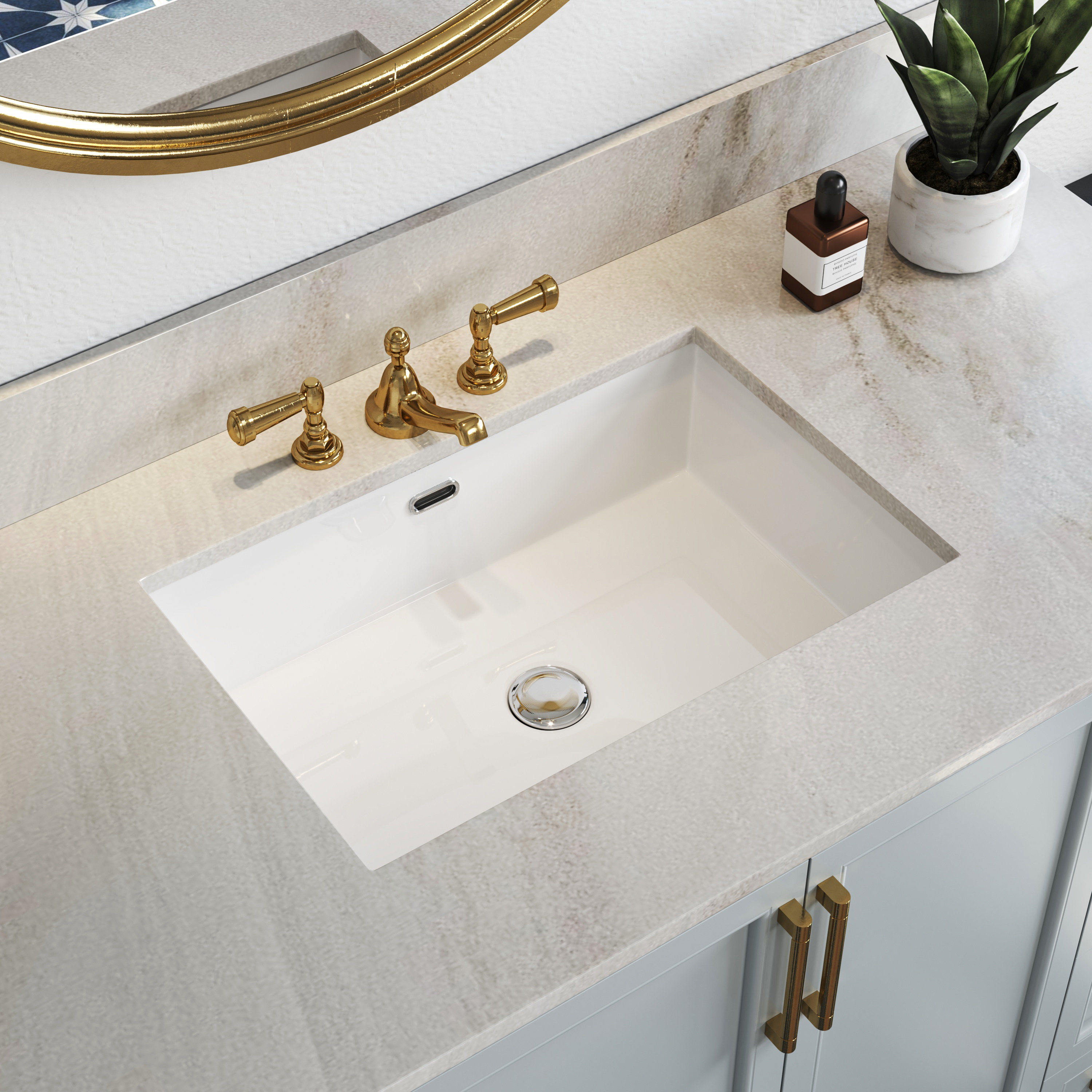 HWTP-S6039D 23.6" X 15.5" Rectangular Vitreous China Undermount Bathroom Sink with Overflow Hole,Modern Square Vessel Sinks